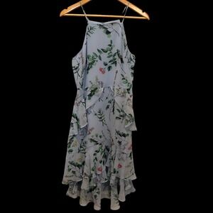 Banana Republic Floral Halter Midi Dress Blue Ruffle High Low Hem Sz 8 Cottage